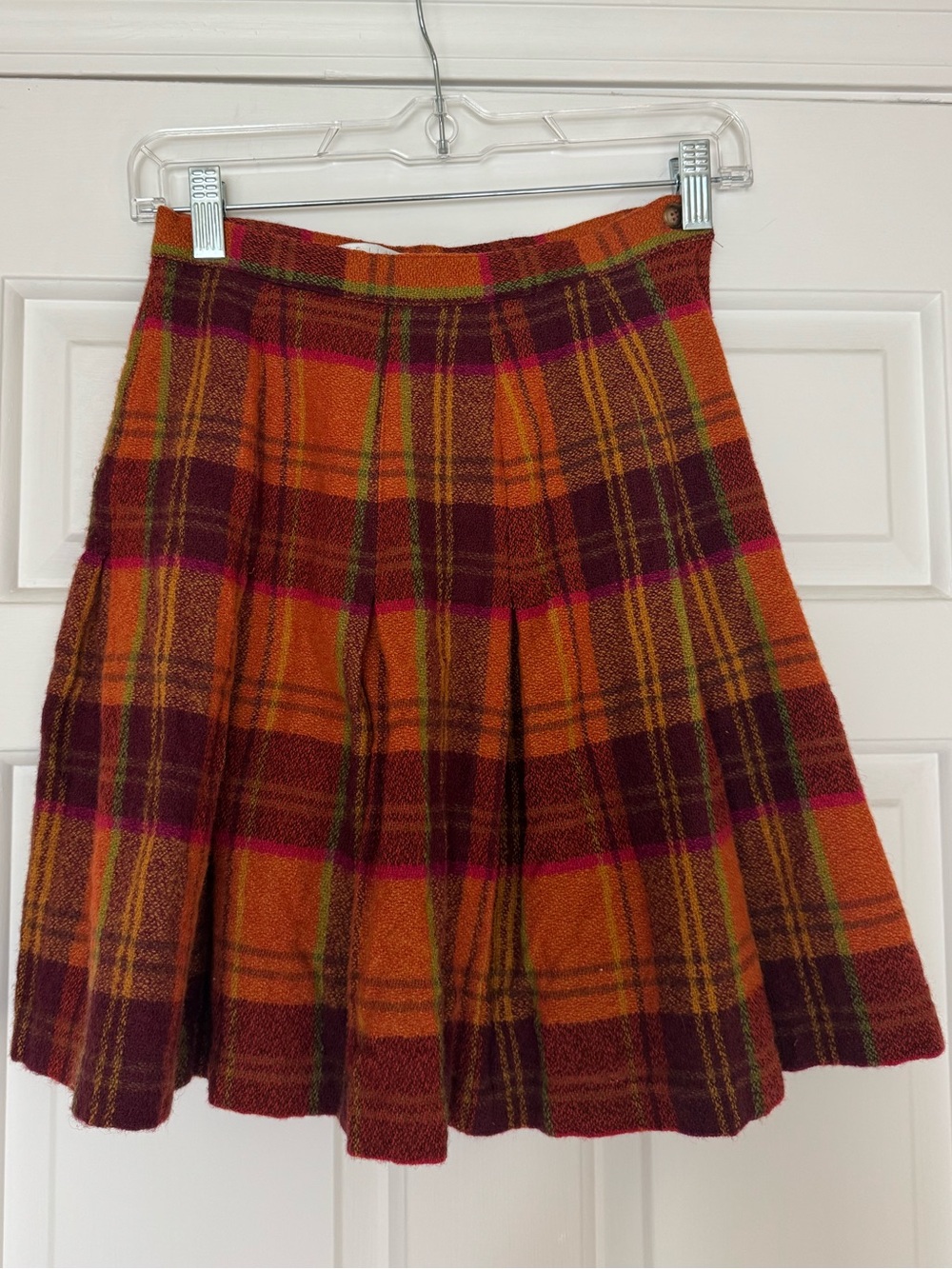 Orange and Pink Vintage Plaid Pleated Midi Skirt